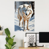 Arctic Majesty: Witte Wolf in de sneeuw Poster (Thuiskantoor)