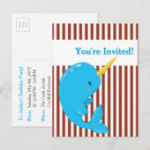 Arctic Narwhal met rood-witte streep Uitnodiging Briefkaart (Voorkant / Achterkant)