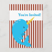 Arctic Narwhal met rood-witte streep Uitnodiging Briefkaart (Voorkant)