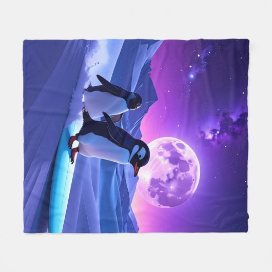 Arctic Night Penguins Fleece Deken (Voorkant (Horizontaal))