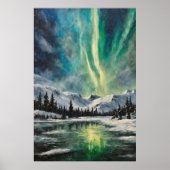 Arctic Nocturne: Winterlandschap en Noordelijk Lig Poster (Voorkant)