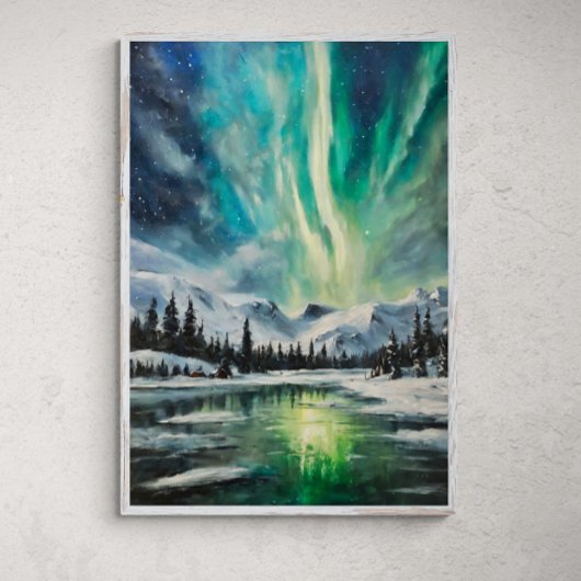 Arctic Nocturne: Winterlandschap en Noordelijk Lig Poster