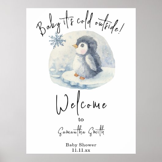 Arctic Penguin Welkom baby shower Poster (Voorkant)