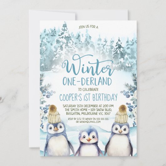 Arctic Penguins Winter Onederland Verjaardag Kaart (Voorkant)