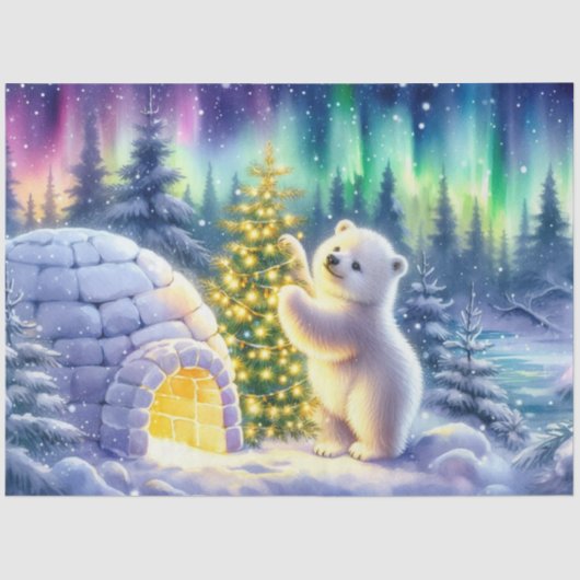 Arctic Polar Beer Igloo & Kerstboom Decoupage Tissuepapier (Voorkant)