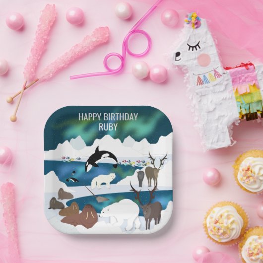 Arctic Polar Beer Reindeer Walrus Orca Narwhal Fox Papieren Bordje (Feest)