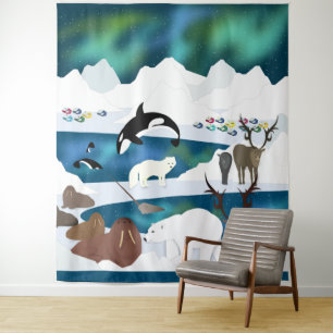 Arctic Polar Beer Reindeer Walrus Orca Narwhal Wandkleed