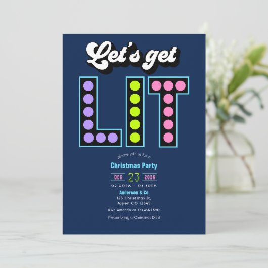 Arctic Pop Let’s Get Lit Retro Christmas Party Kaart (Staand voorkant)