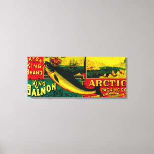 Arctic Salmon Can LabelNushagak, AK Canvas Afdruk