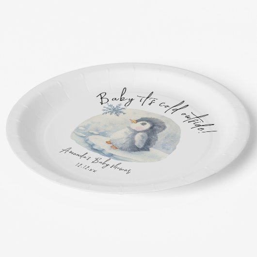 Arctic schattige pinguïn - baby Het is koud buiten Papieren Bordje (Gekanteld)