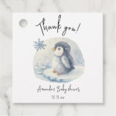 Arctic schattige pinguïn dank u baby shower bedankjes labels (Voorkant)