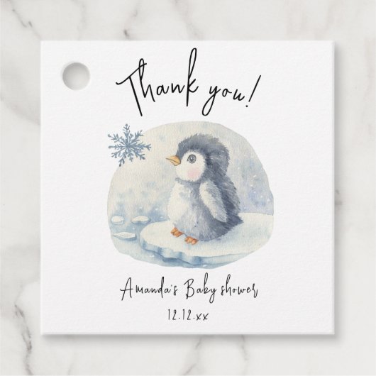 Arctic schattige pinguïn dank u baby shower bedankjes labels (Voorkant)