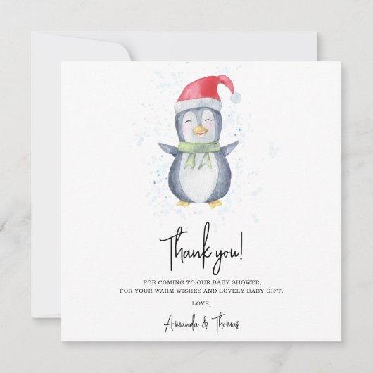 Arctic schattige pinguïn dank u baby shower bedankkaart (Voorkant)