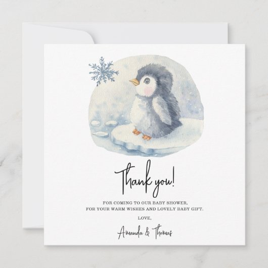 Arctic schattige pinguïn dank u baby shower bedankkaart (Voorkant)
