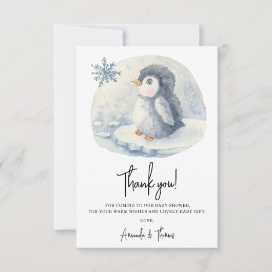 Arctic schattige pinguïn dank u baby shower bedankkaart (Voorkant)