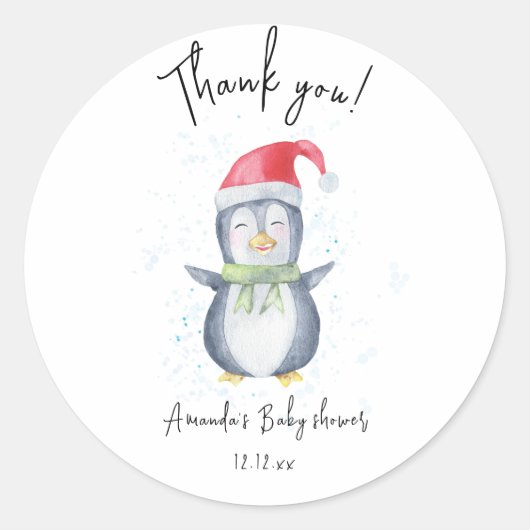 Arctic schattige pinguïn dank u baby shower ronde sticker (Voorkant)