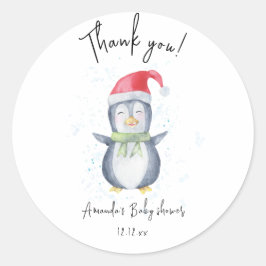 Arctic schattige pinguïn dank u baby shower ronde sticker