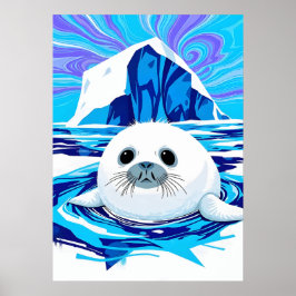Arctic Seal Pup – Cool Tones Wildlife Splash Art Poster