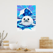 Arctic Seal Pup – Cool Tones Wildlife Splash Art Poster (Keuken)