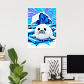 Arctic Seal Pup – Cool Tones Wildlife Splash Art Poster (Thuiskantoor)