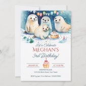 Arctic seal winterverjaardag bewerkbare sjabloon kaart (Voorkant)