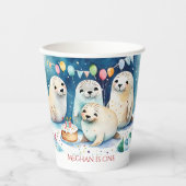 Arctic seal winterverjaardag gepersonaliseerde sja papieren bekers (Voorkant)