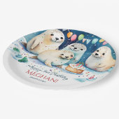 Arctic seal winterverjaardag gepersonaliseerde sja papieren bordje (Gekanteld)