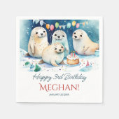 Arctic seal winterverjaardag gepersonaliseerde sja servet (Voorkant)