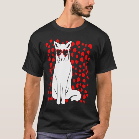 Arctic Snow Fox Heart Glasses Valentines Day Anima T-shirt (Voorkant)