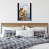 Arctic Snowy Owl, Beach driftwood en Mt. Baker Canvas Afdruk (Insitu (Slaapkamer))