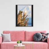 Arctic Snowy Owl, Beach driftwood en Mt. Baker Canvas Afdruk (Insitu (Woonkamer))