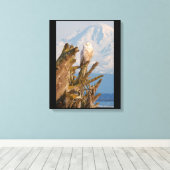 Arctic Snowy Owl, Beach driftwood en Mt. Baker Canvas Afdruk (Insitu (Houten vloer))