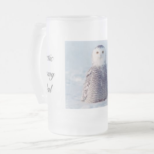Arctic Snowy Owl Frosted Glass Winter Matglas Bierpul (Voorkant links)