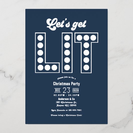 Arctic Twilight Lets Get Lit Retro Christmas Party Folie Uitnodiging (Voorkant)