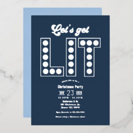 Arctic Twilight Lets Get Lit Retro Christmas Party Folie Uitnodiging