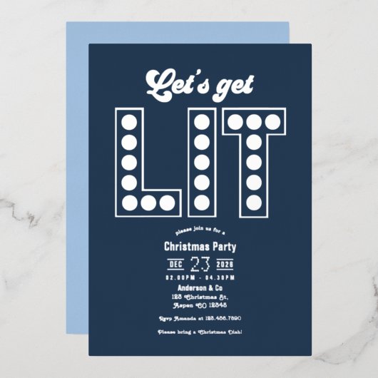 Arctic Twilight Lets Get Lit Retro Christmas Party Folie Uitnodiging (Voorkant / Achterkant)
