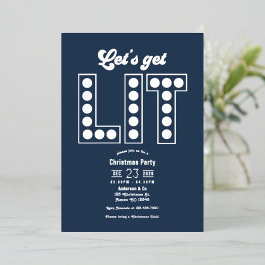 Arctic Twilight Lets Get Lit Retro Christmas Party Folie Uitnodiging (Staand Voorkant)