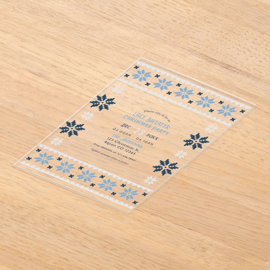 Arctic Velvet Ugly Sweater Christmas Party Acryl Uitnodigingen (Laagn)