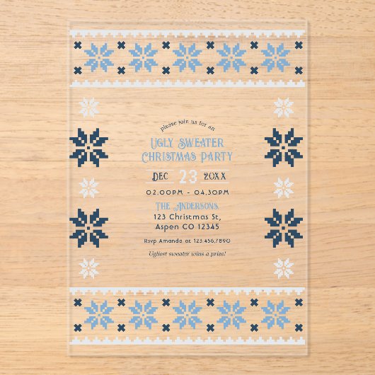 Arctic Velvet Ugly Sweater Christmas Party Acryl Uitnodigingen (Voorkant)