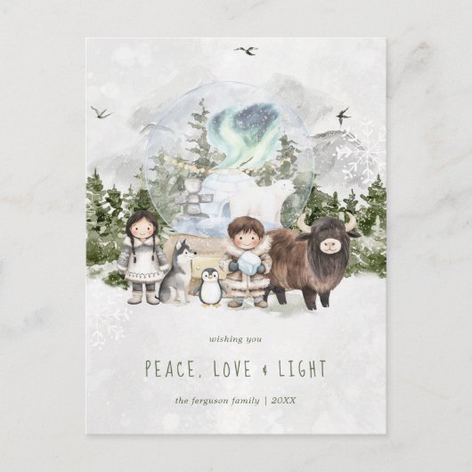 Arctic Whimsy | Peace, Love & Light Holiday Kaart (Voorkant)
