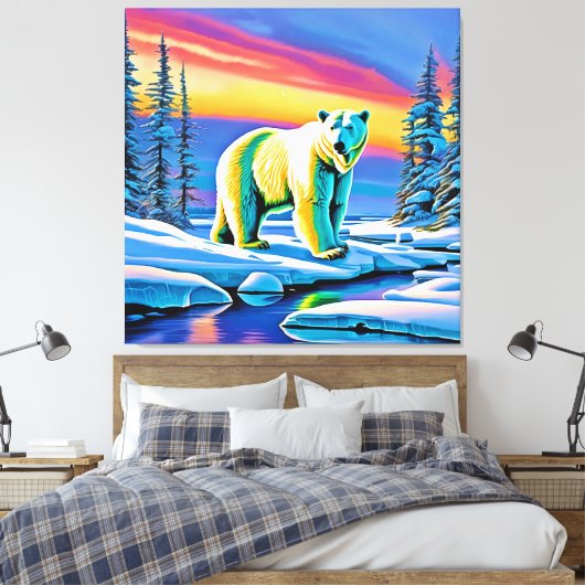 Arctic Wild Snowy Polar Beer Canvas Afdruk (Insitu (Slaapkamer))