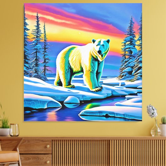 Arctic Wild Snowy Polar Beer Canvas Afdruk (Insitu (Woonkamer))
