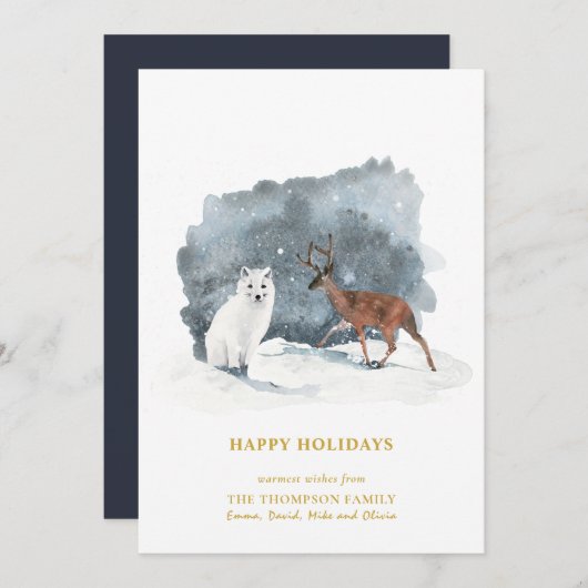 ARCTIC WINTER Animal Gold Script Minimalist Feestdagenkaart (Voorkant / Achterkant)