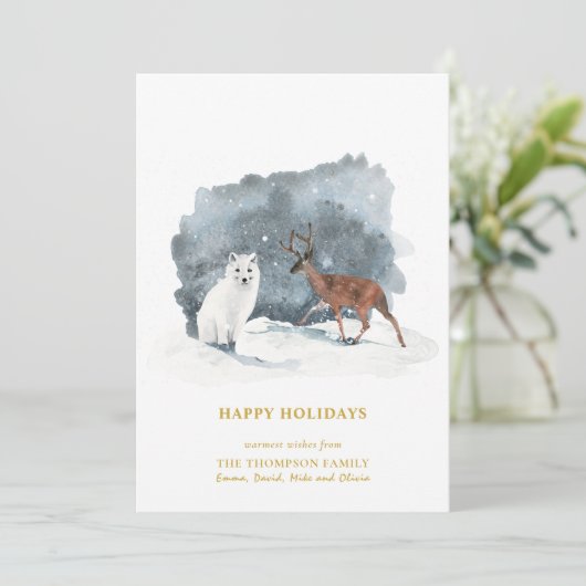 ARCTIC WINTER Animal Gold Script Minimalist Feestdagenkaart (Staand voorkant)