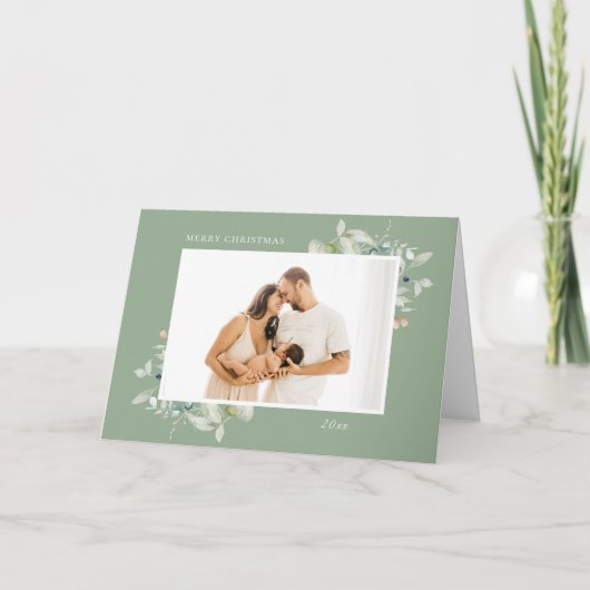 Arctic Winter Botanical Lijst 4 Foto Sage Feestdagen Kaart (Voorkant)