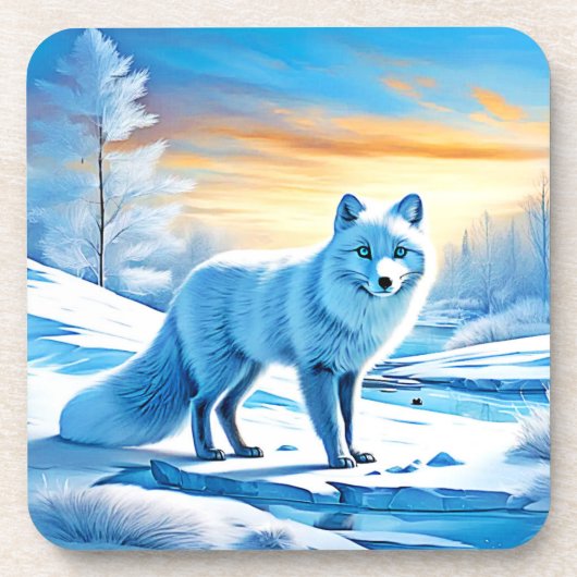 Arctic Winter Fox Snow Bier Onderzetter (Voorkant)