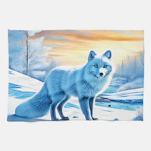 Arctic Winter Fox Snow Theedoek (Horizontaal)