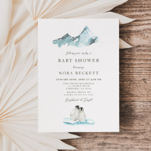 Arctic Winter Penguins Baby shower Kaart