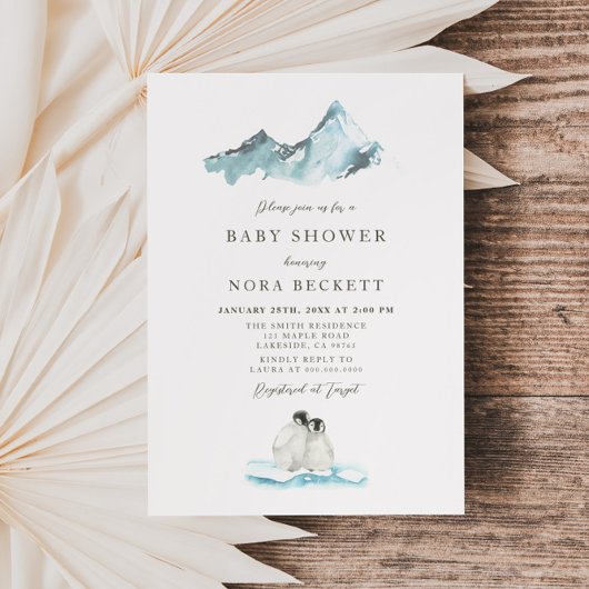Arctic Winter Penguins Baby shower Kaart