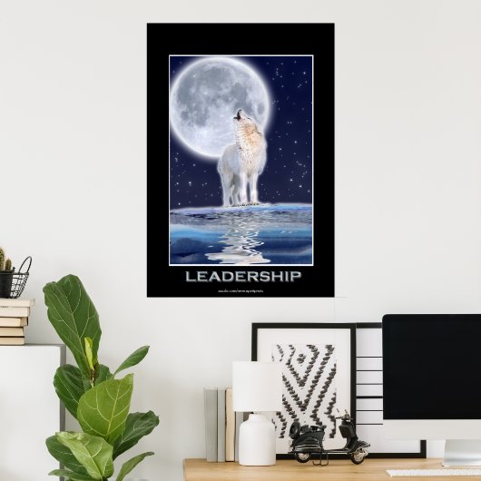 Arctic Wolf & A Winter Moon LEADERSHIP Art Poster (Thuiskantoor)